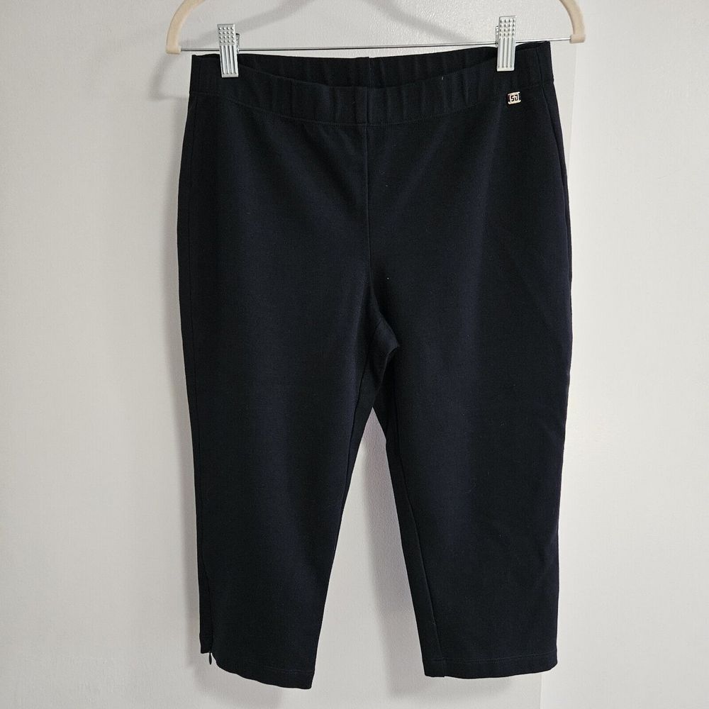 St John Sport Sz S Navy Blue Stretch Knit Pull On Pants Capri Zipped Cuff 28x17